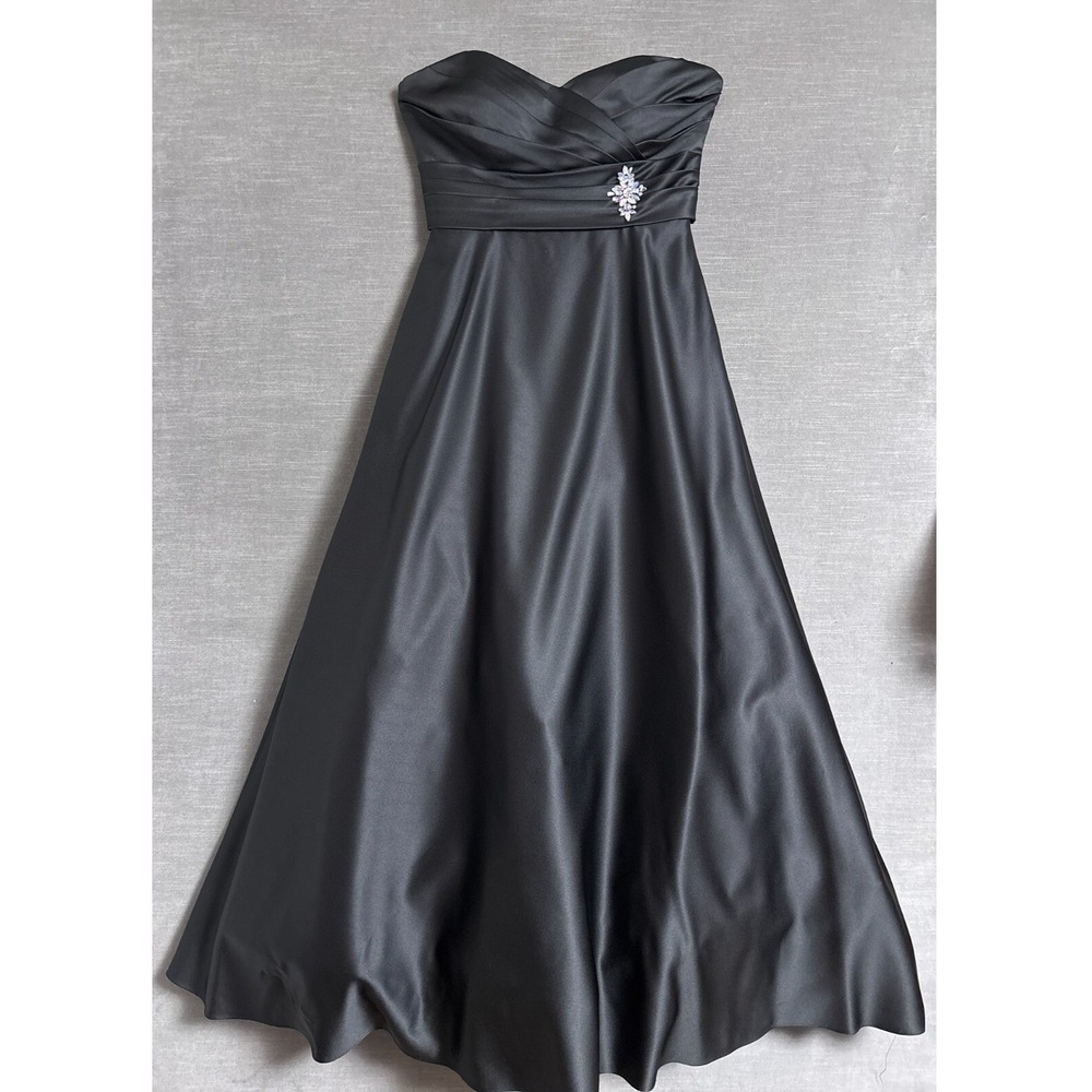 Alfred Angelo Dress 12 Black Satin Strapless Ball Gown Formal Evening Gala Prom